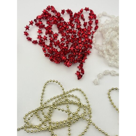 Vintange Mini Christmas Garland Strands Set of 10 White Red Stars Balls Gold - Picture 4 of 10